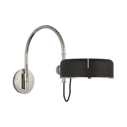Oso Articulating Arc LED Wall Light in Polished Nickel/Matte Black.