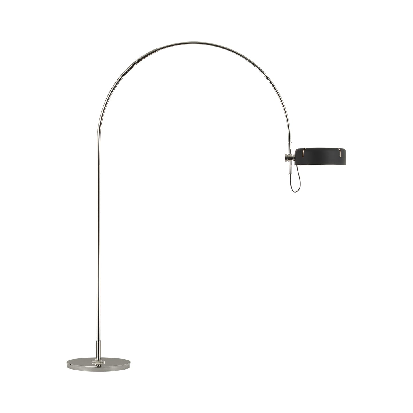 Oso LED Arc Floor Lamp in Polished Nickel/Matte Black.
