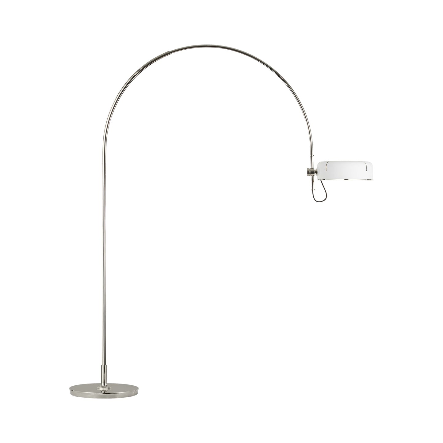 Oso LED Arc Floor Lamp in Polished Nickel/Matte White.