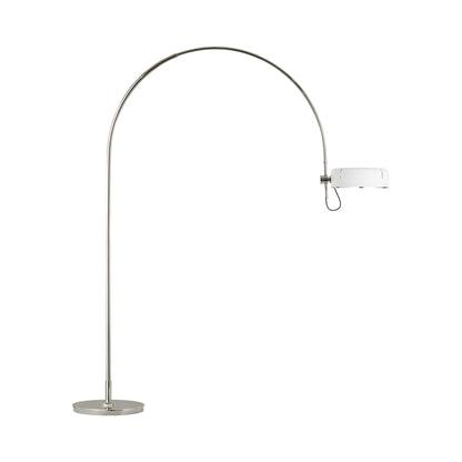 Oso LED Arc Floor Lamp in Polished Nickel/Matte White.