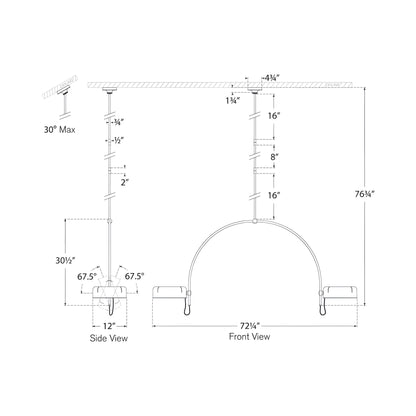 Oso LED Linear Arched Pendant Light - line drawing.