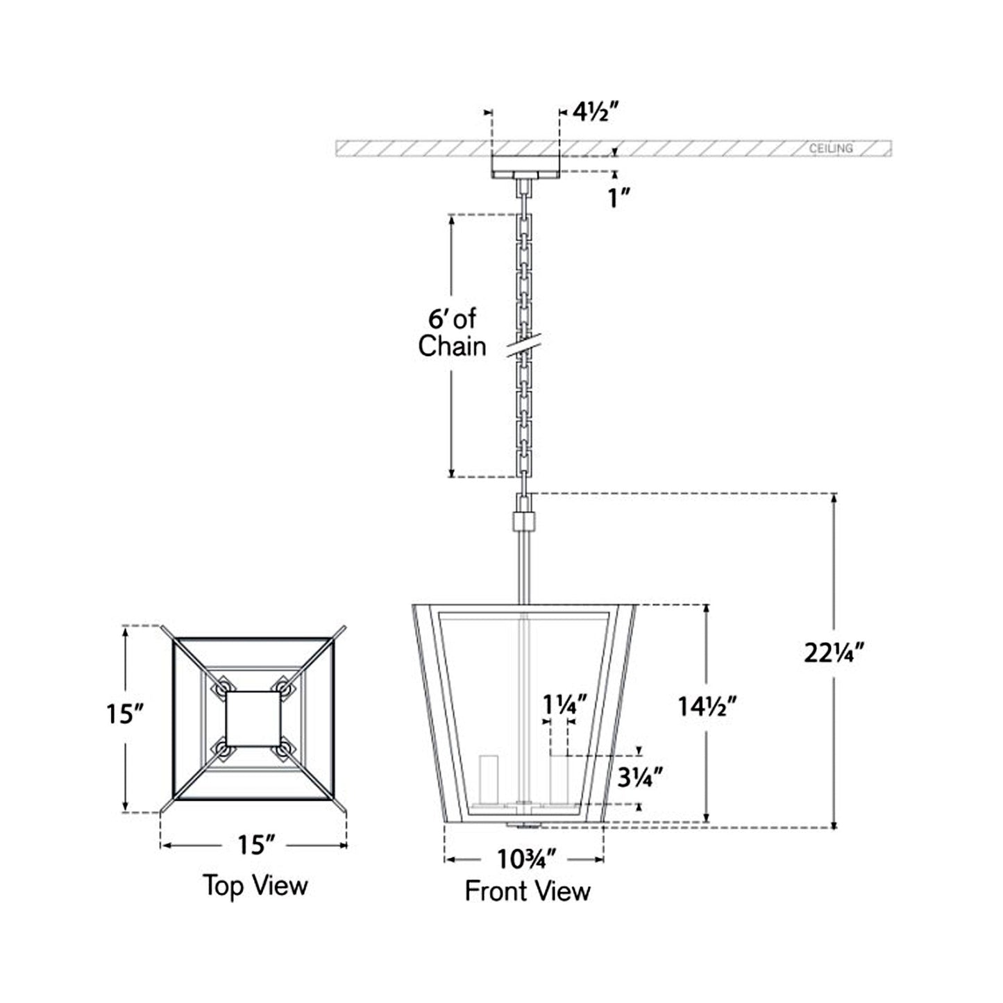Palais Pendant Light - line drawing.