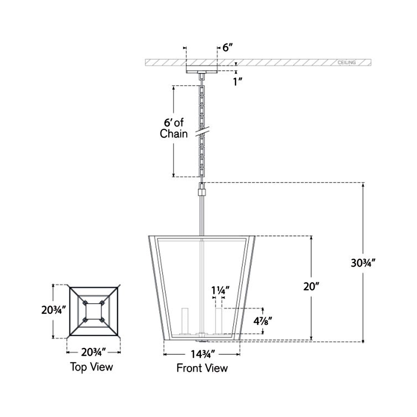 Palais Pendant Light - line drawing.