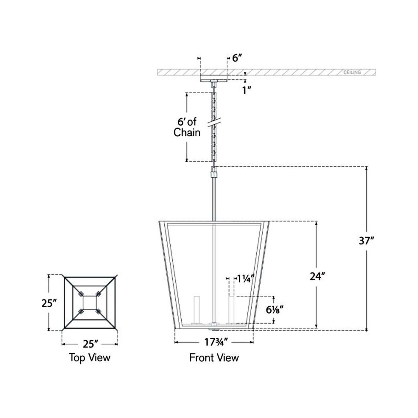 Palais Pendant Light - line drawing.