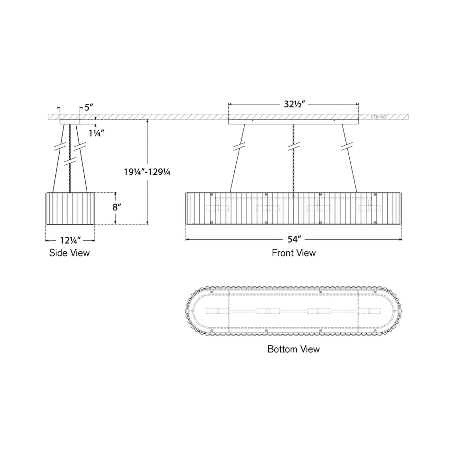 Palati Linear Chandelier - line drawing.