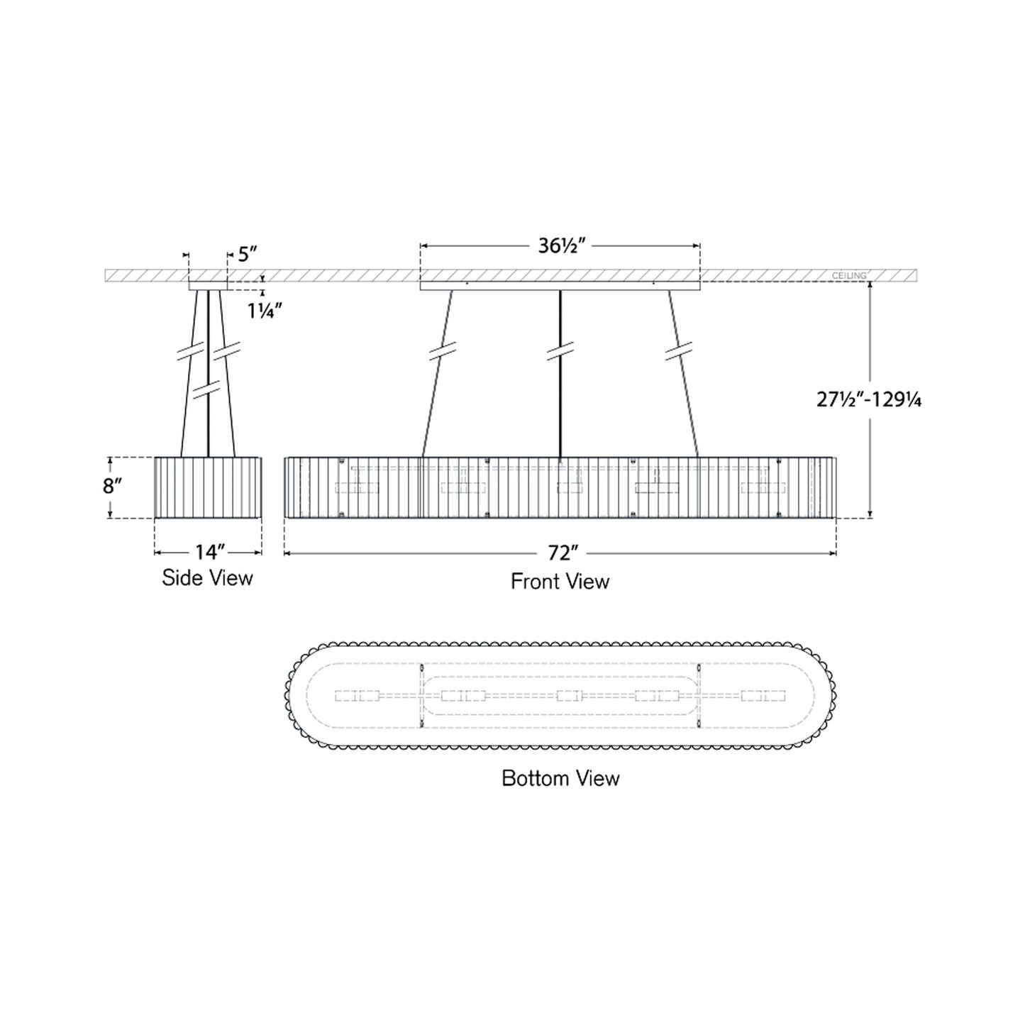 Palati Linear Chandelier - line drawing.
