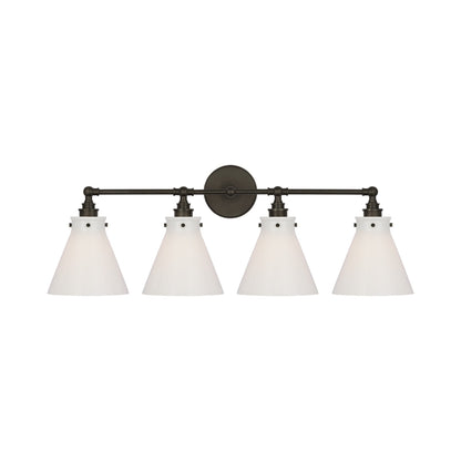 Parkington Bath Wall Light in Bronze (4-Light/White Glass).