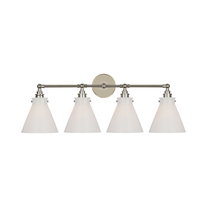 Parkington Bath Wall Light in Polished Nickel (4-Light/White Glass).