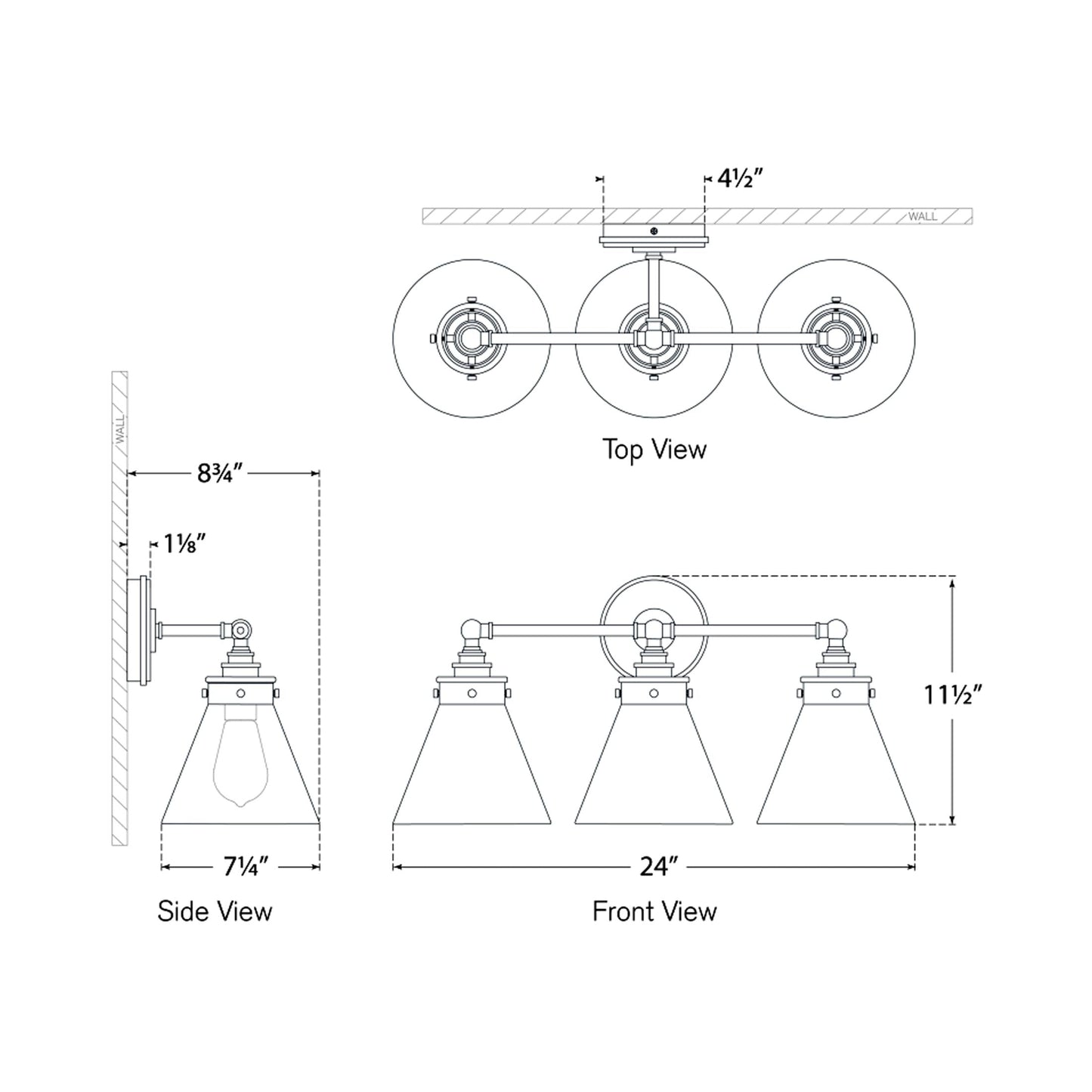 Parkington Bath Wall Light - line drawing.