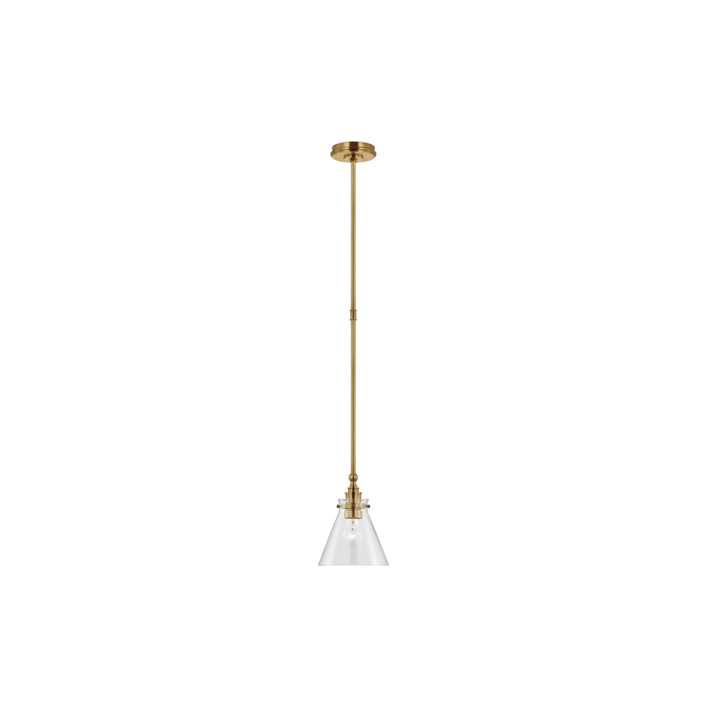 Parkington Conical Pendant Light in Antique-Burnished Brass (7.25-Inch/Clear Glass).