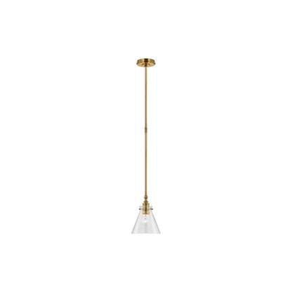 Parkington Conical Pendant Light in Antique-Burnished Brass (7.25-Inch/Clear Glass).