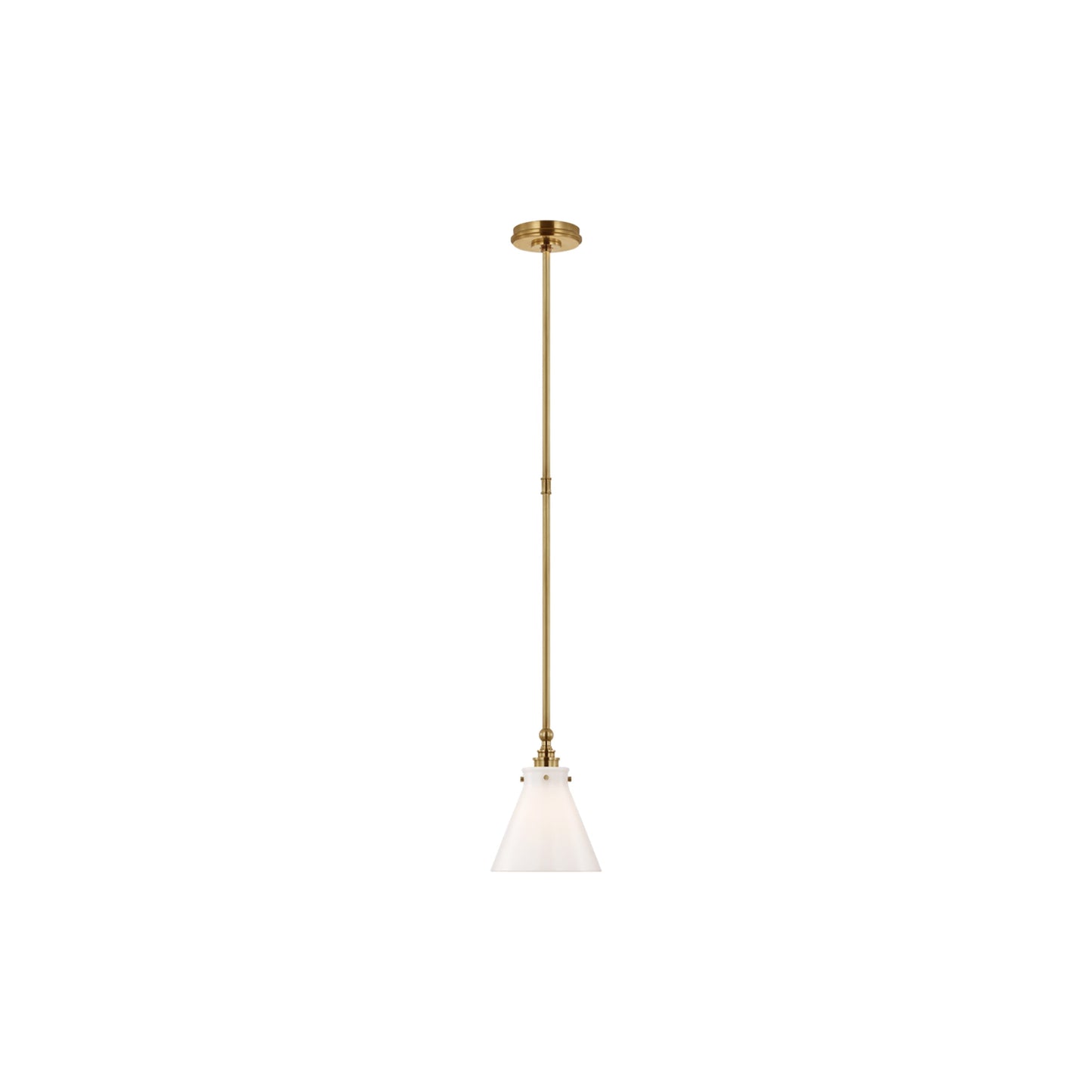Parkington Conical Pendant Light in Antique-Burnished Brass (7.25-Inch/White Glass).