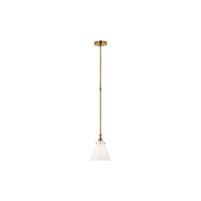 Parkington Conical Pendant Light in Antique-Burnished Brass (7.25-Inch/White Glass).