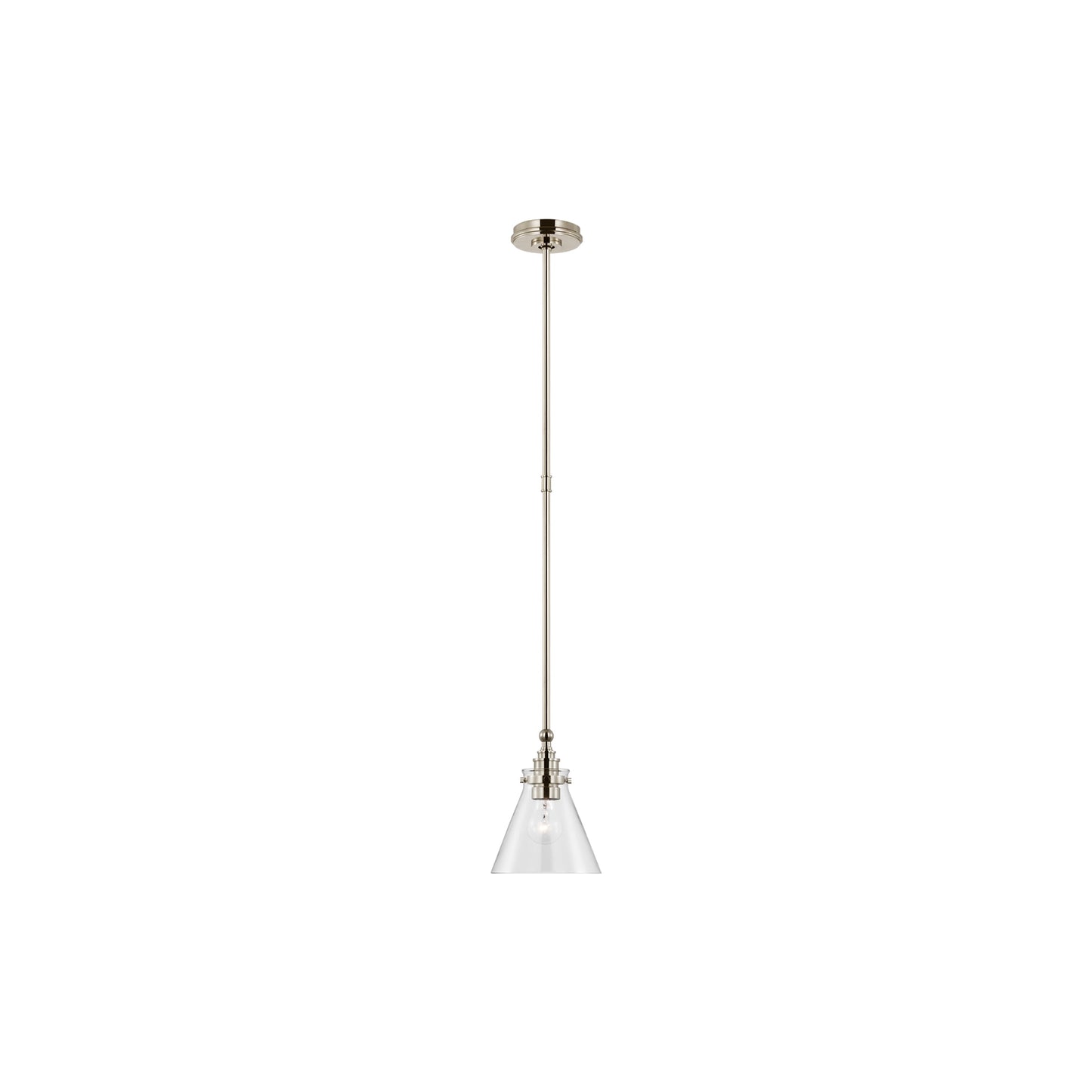 Parkington Conical Pendant Light in Polished Nickel (7.25-Inch/Clear Glass).