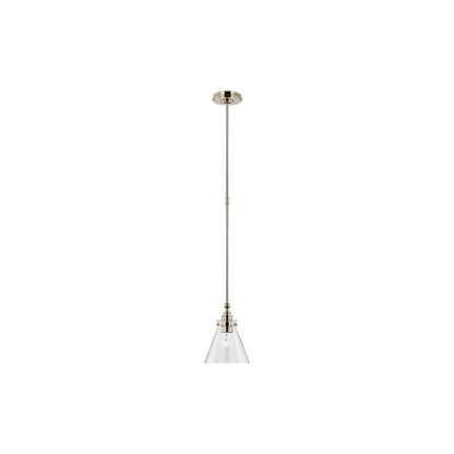 Parkington Conical Pendant Light in Polished Nickel (7.25-Inch/Clear Glass).