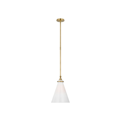 Parkington Conical Pendant Light in Antique-Burnished Brass (11-Inch/White Glass).