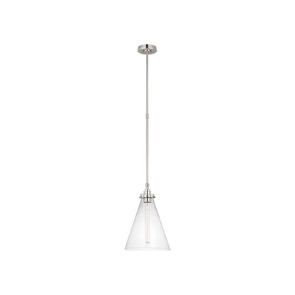 Parkington Conical Pendant Light in Polished Nickel (11-Inch/Clear Glass).