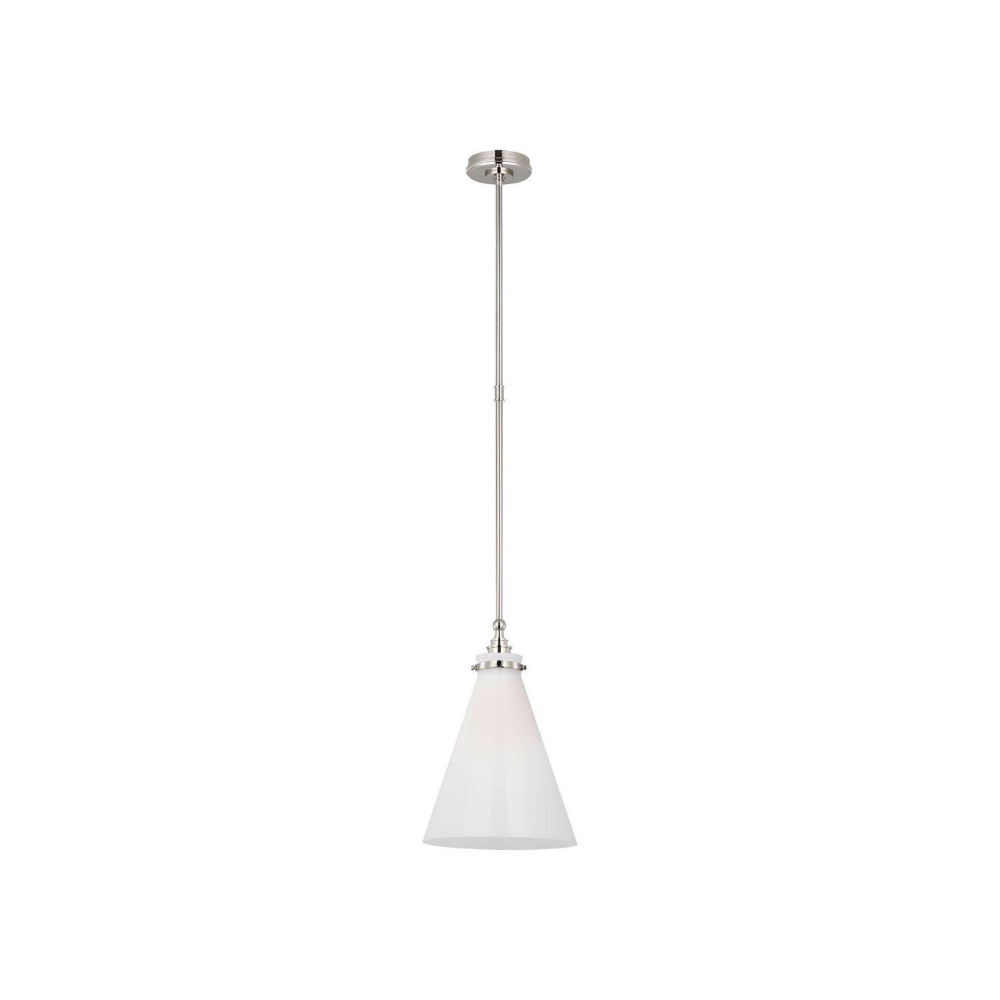Parkington Conical Pendant Light in Polished Nickel (11-Inch/White Glass).