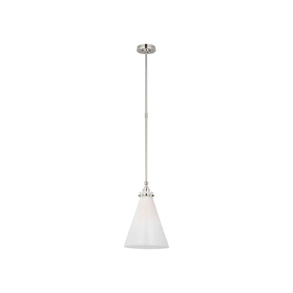 Parkington Conical Pendant Light in Polished Nickel (11-Inch/White Glass).