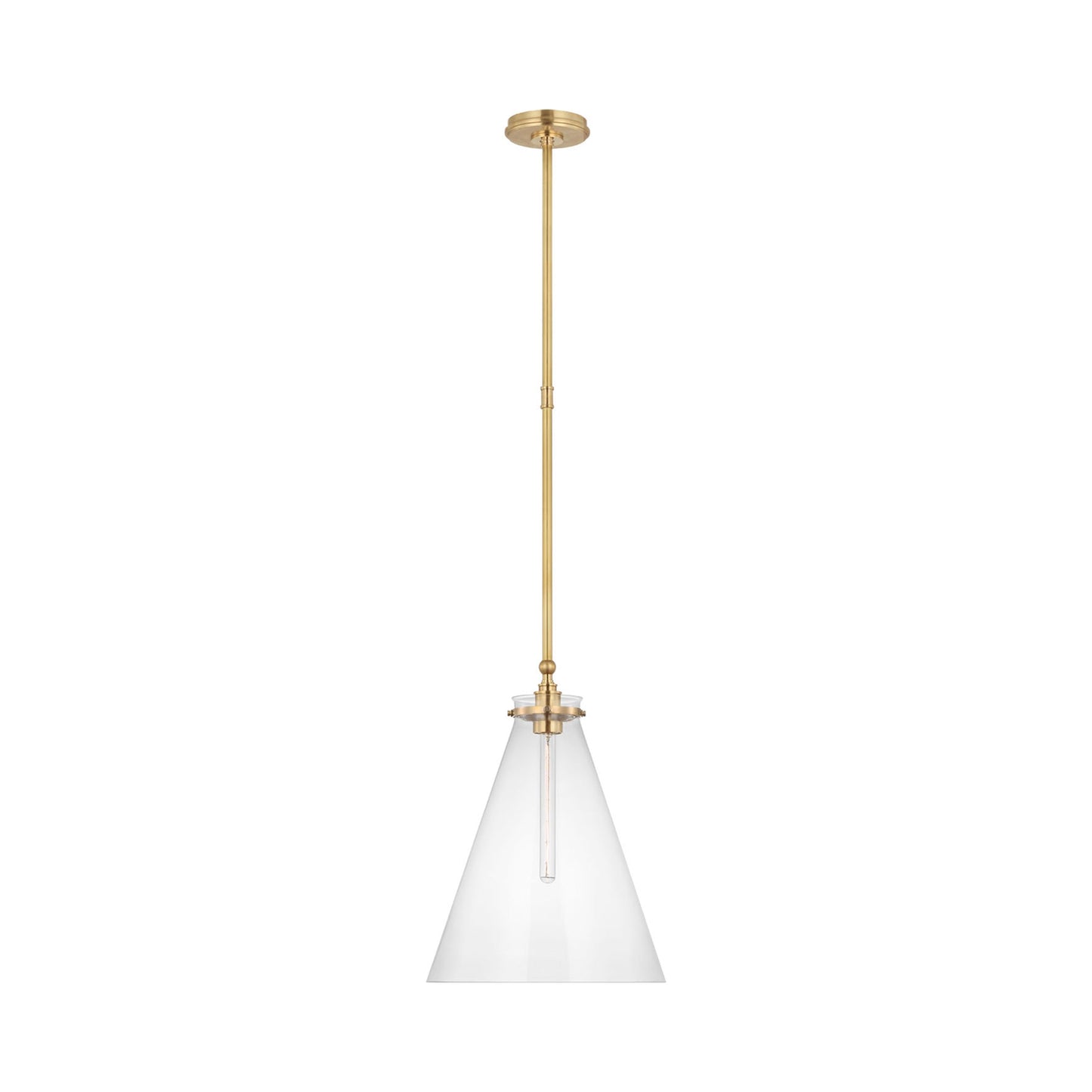 Parkington Conical Pendant Light in Antique-Burnished Brass (15.25-Inch/Clear Glass).