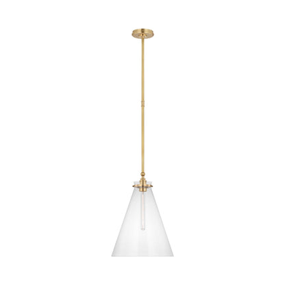 Parkington Conical Pendant Light in Antique-Burnished Brass (15.25-Inch/Clear Glass).