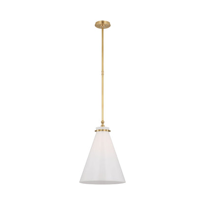 Parkington Conical Pendant Light in Antique-Burnished Brass (15.25-Inch/White Glass).