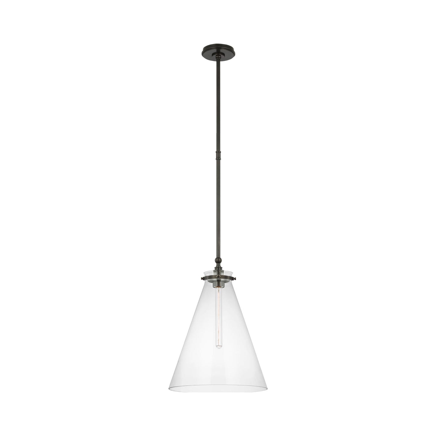 Parkington Conical Pendant Light in Bronze (15.25-Inch/Clear Glass).