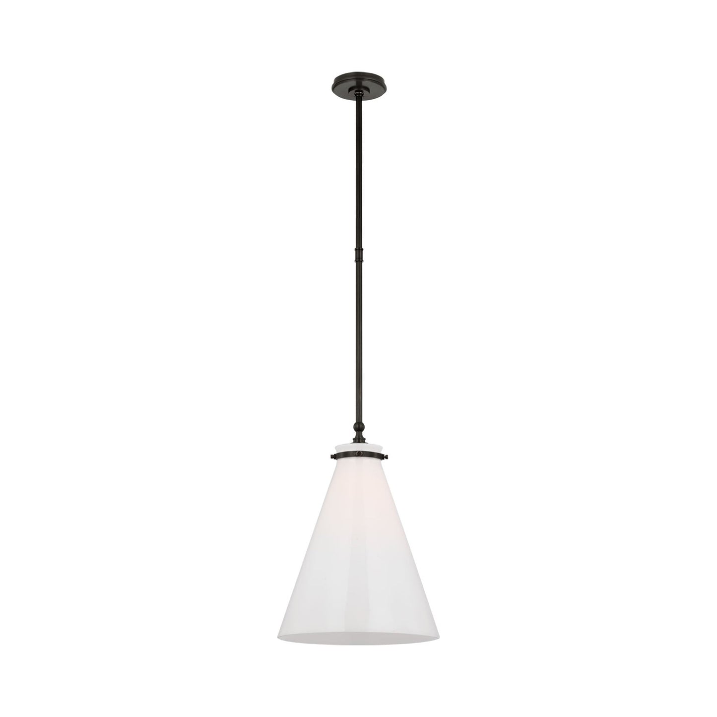 Parkington Conical Pendant Light in Bronze (15.25-Inch/White Glass).