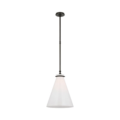 Parkington Conical Pendant Light in Bronze (15.25-Inch/White Glass).