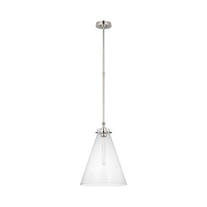 Parkington Conical Pendant Light in Polished Nickel (15.25-Inch/Clear Glass).