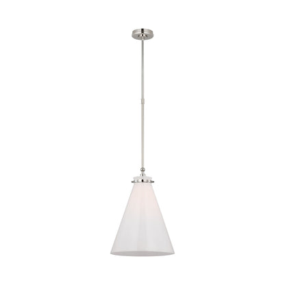 Parkington Conical Pendant Light in Polished Nickel (15.25-Inch/White Glass).