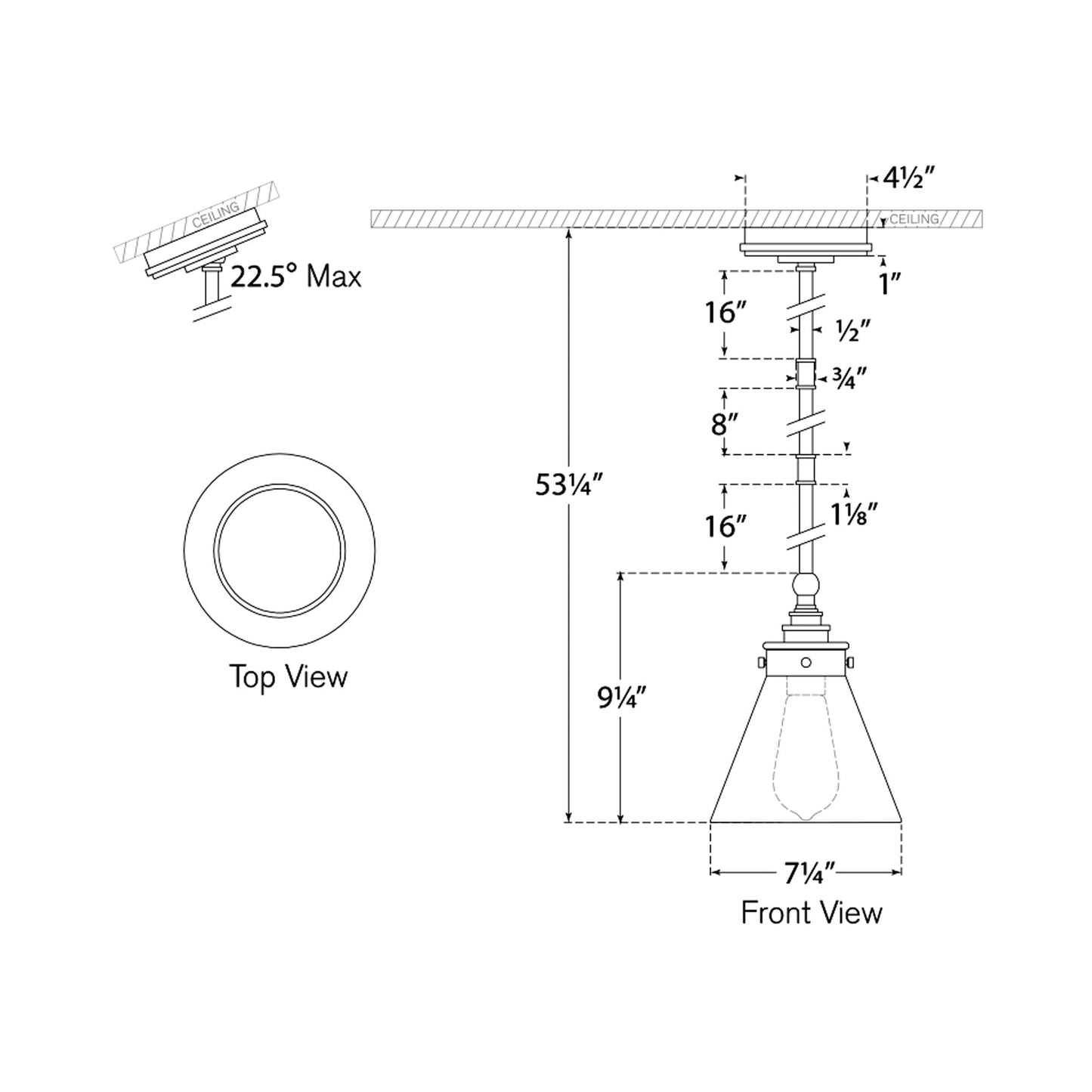 Parkington Conical Pendant Light - line drawing.