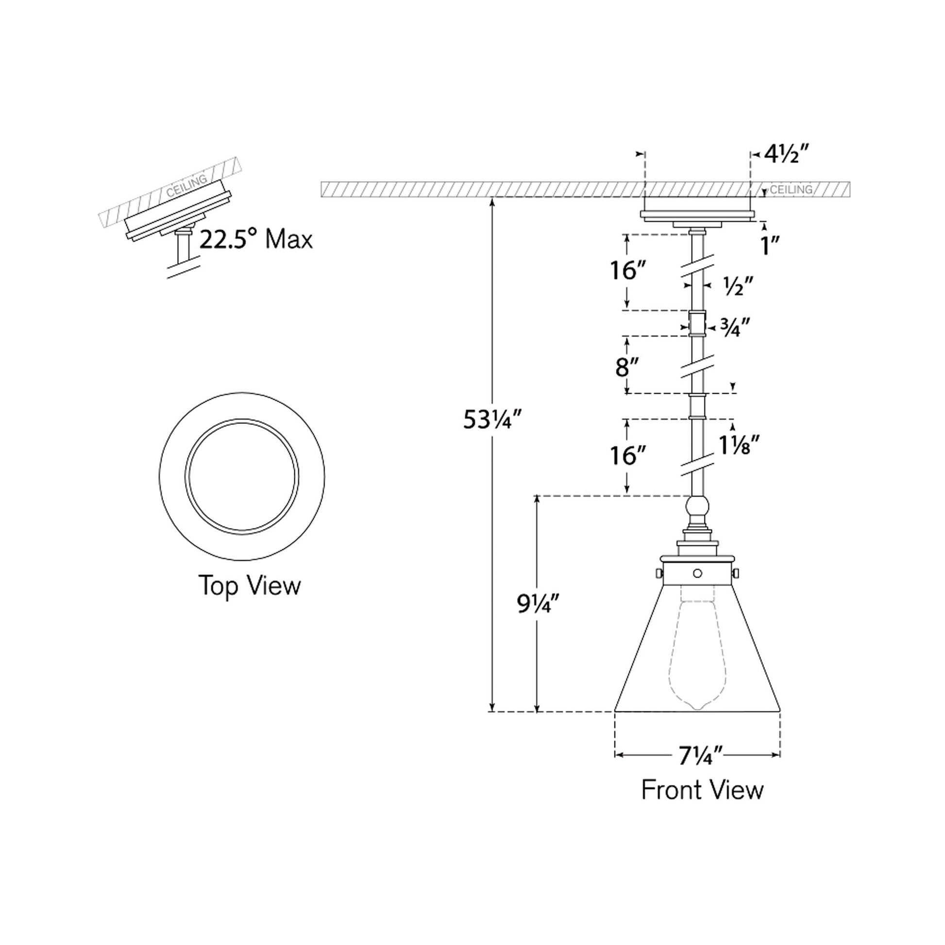 Parkington Conical Pendant Light - line drawing.