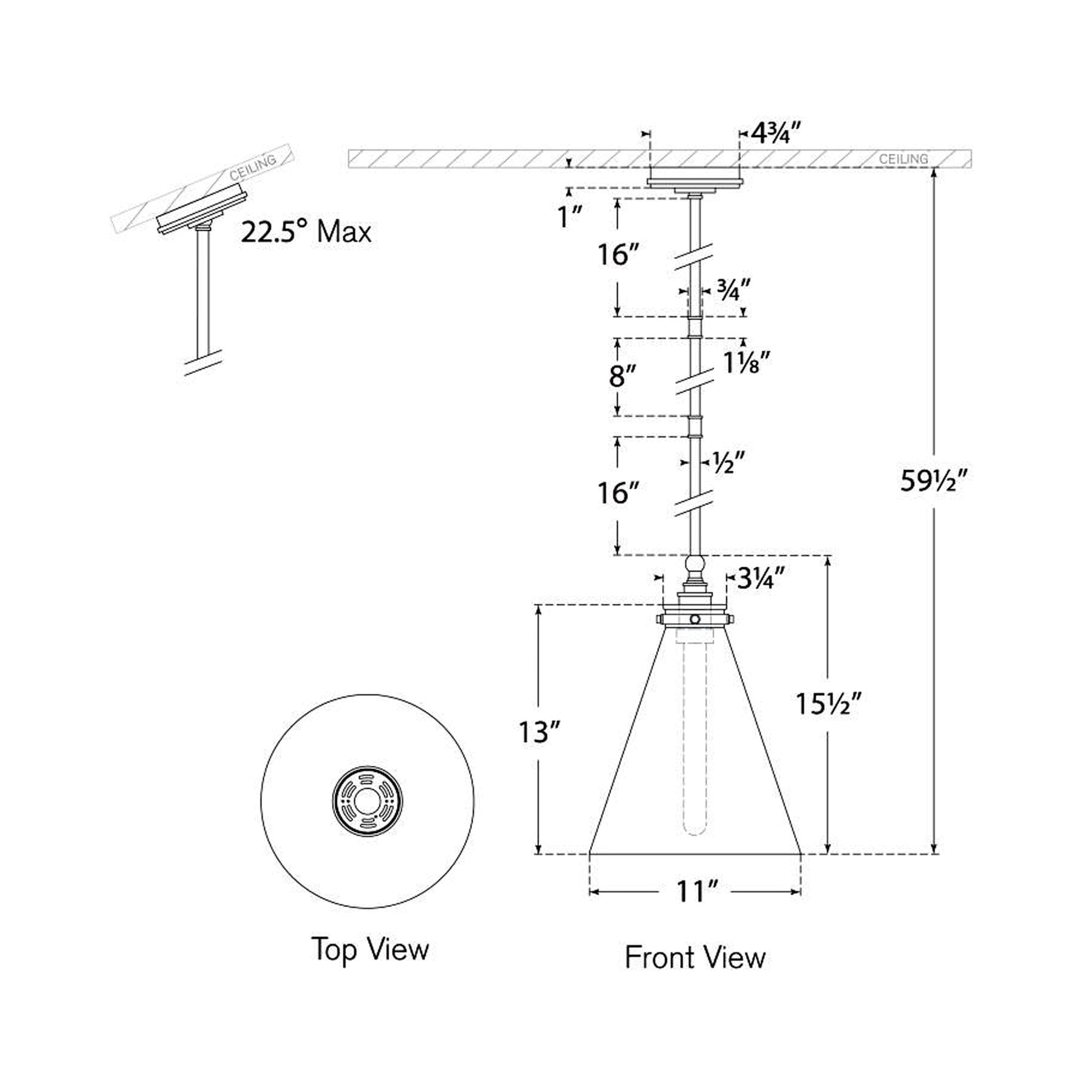 Parkington Conical Pendant Light - line drawing.