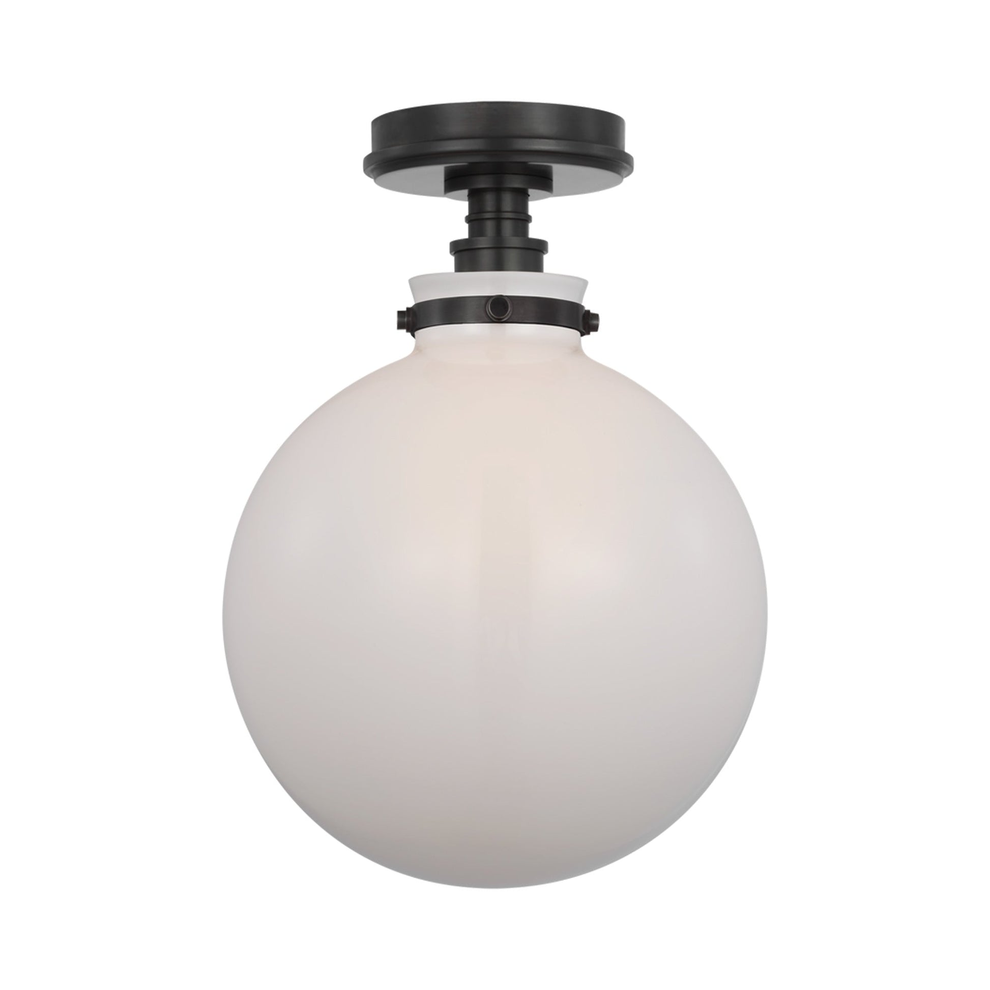 Parkington Globe Flush Mount Ceiling Light in Bronze (White Glass).