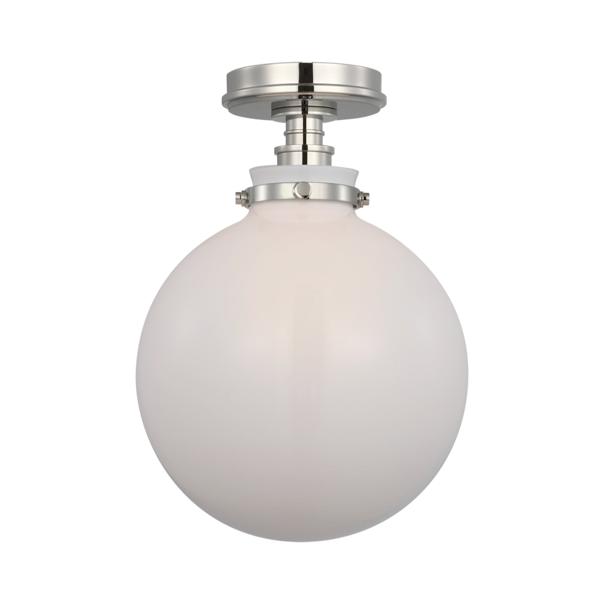 Parkington Globe Flush Mount Ceiling Light in Polished Nickel (White Glass).