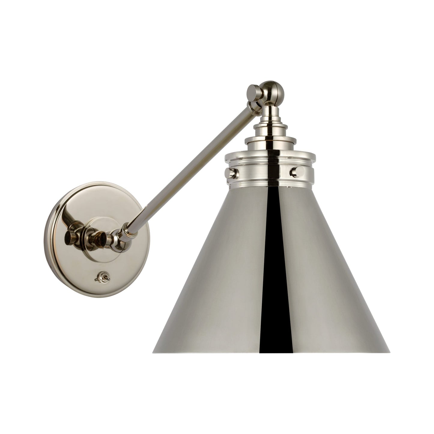 Parkington Swing Arm LED Wall Light in Single Arm/Polished Nickel/Polished Nickel.