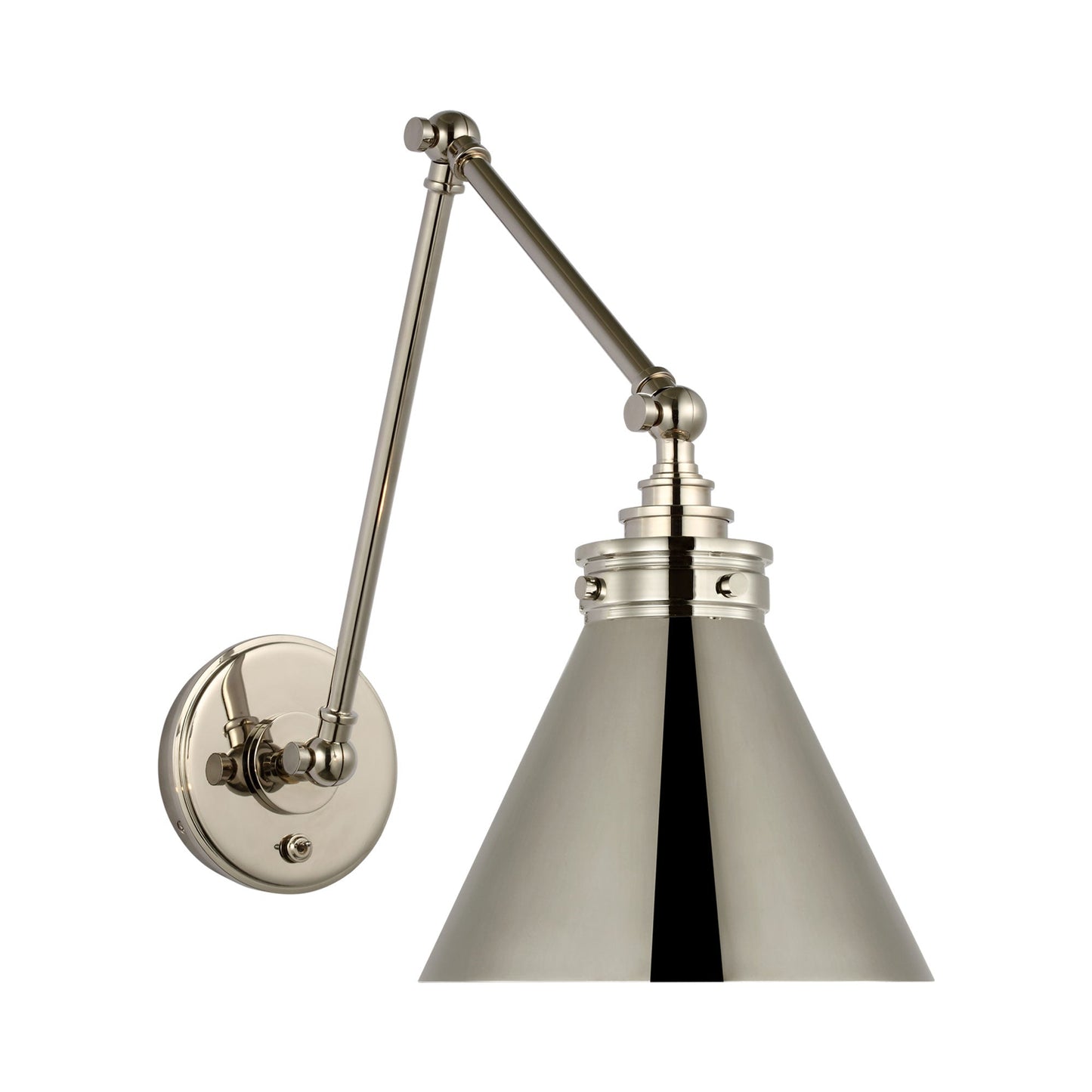 Parkington Swing Arm LED Wall Light in Double Arm/Polished Nickel/Polished Nickel.