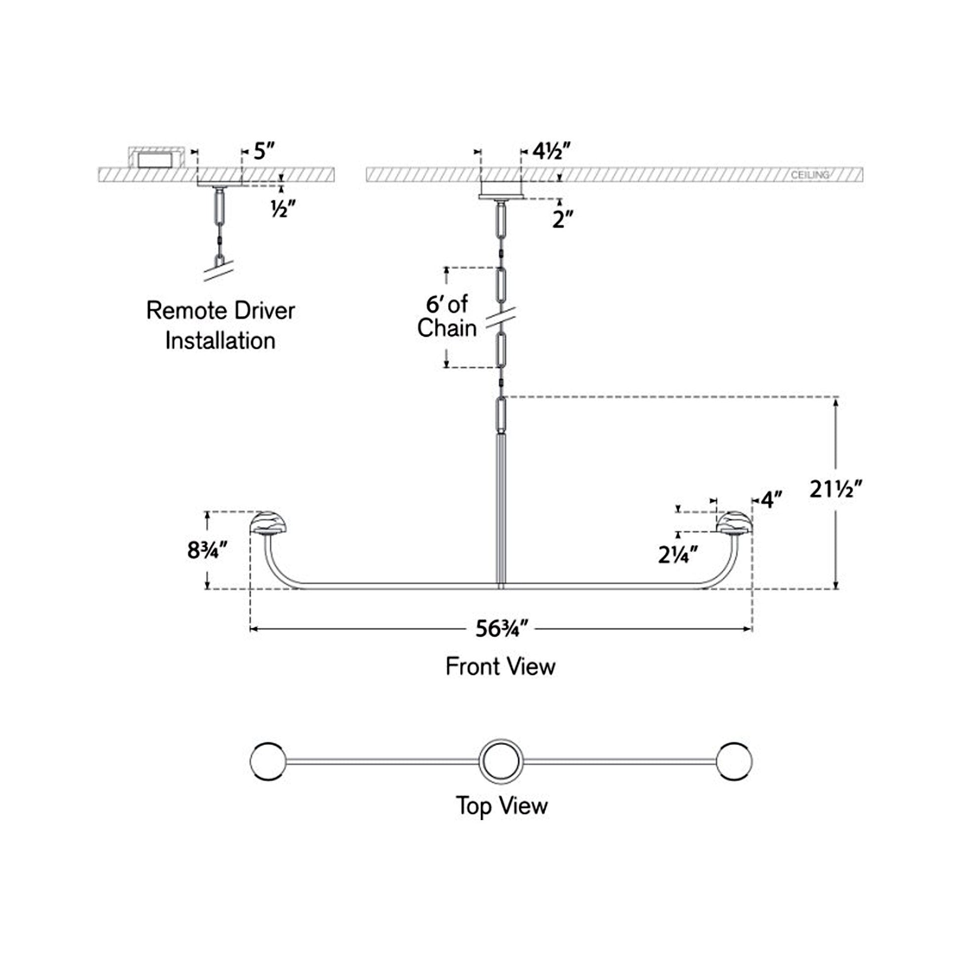 Pedra LED Linear Chandelier - line drawing.