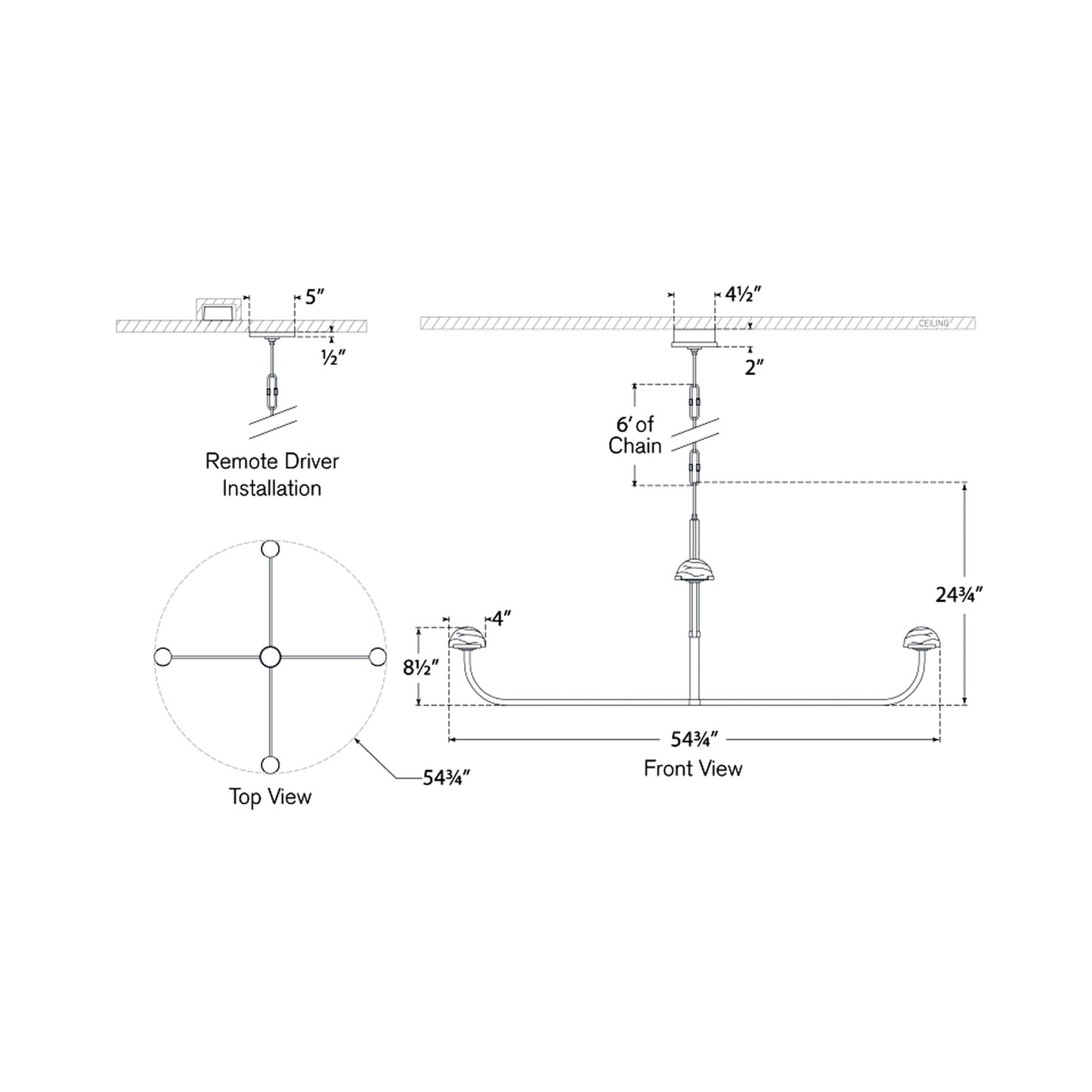 Pedra LED Shallow Chandelier - line drawing.
