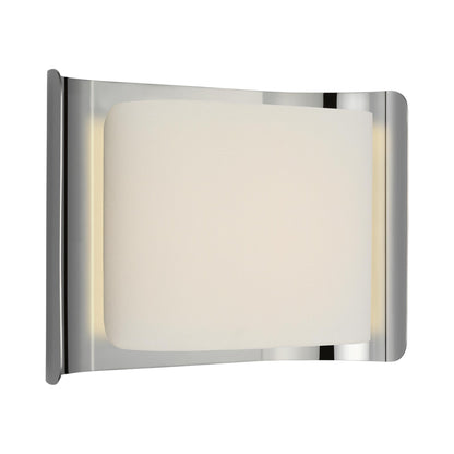 Penumbra Wide LED Wall Light in Polished Nickel/Linen.