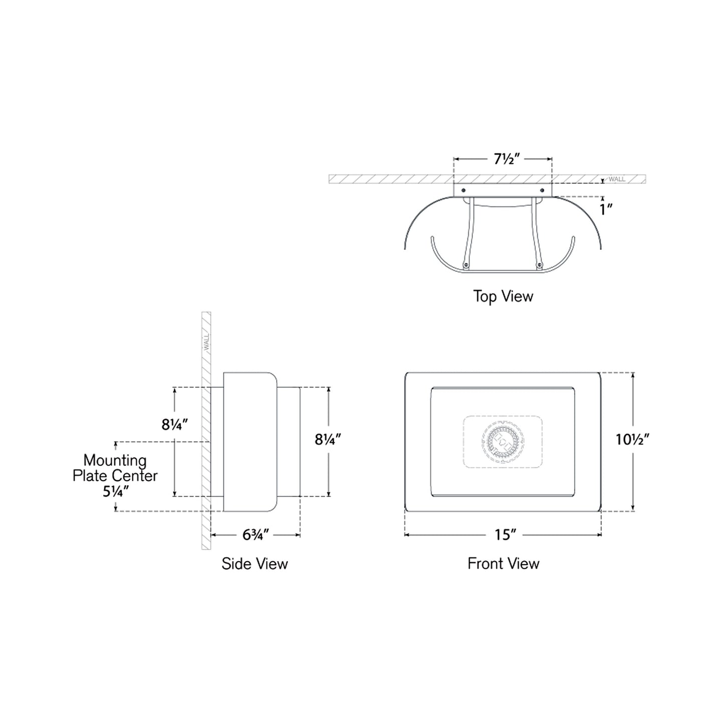 Penumbra Wide LED Wall Light - line drawing.