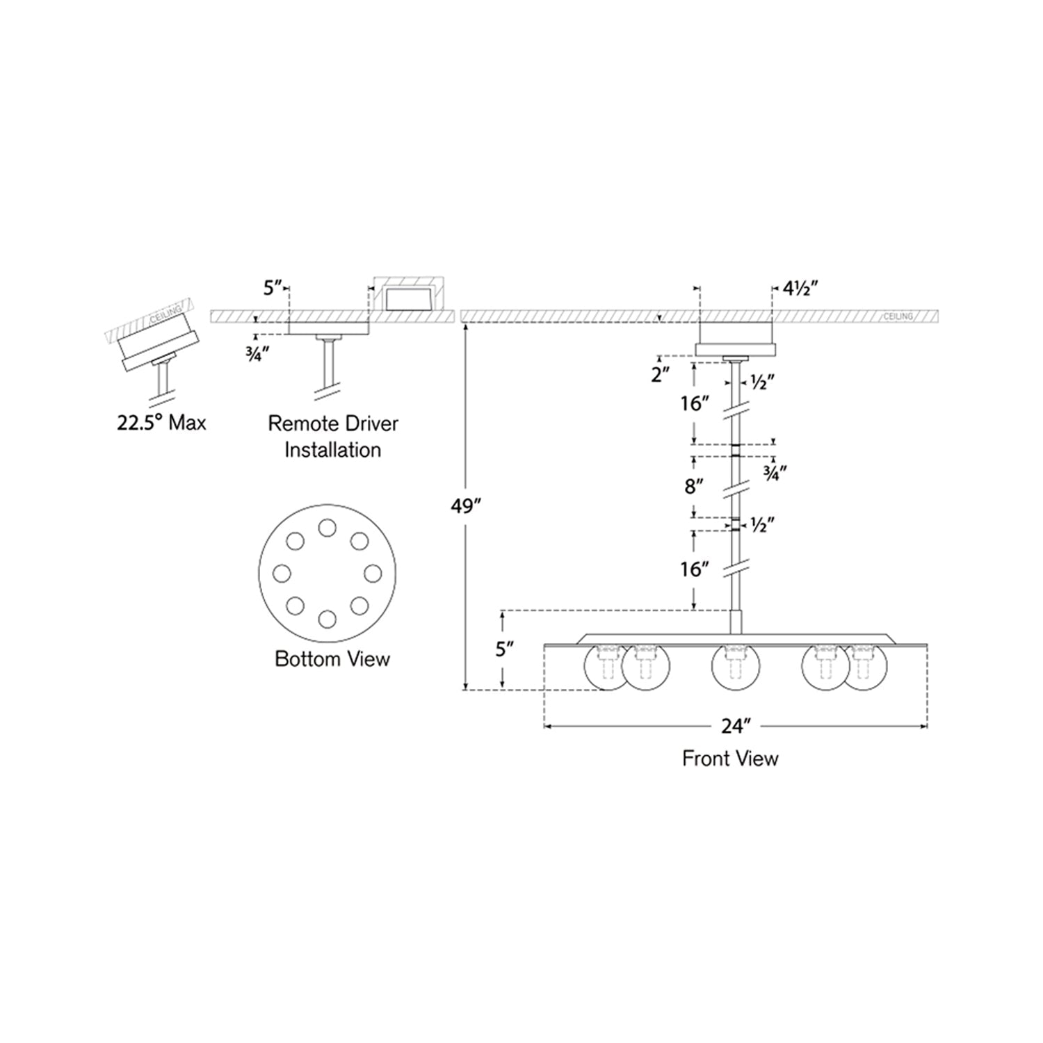 Pertica LED Chandelier - line drawing.