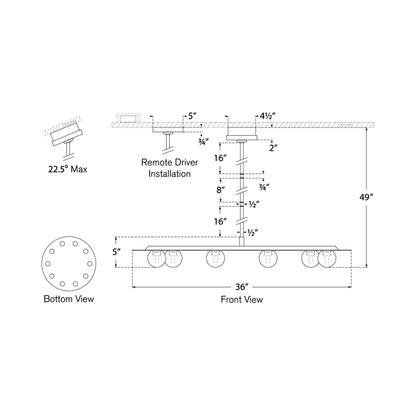 Pertica LED Chandelier - line drawing.