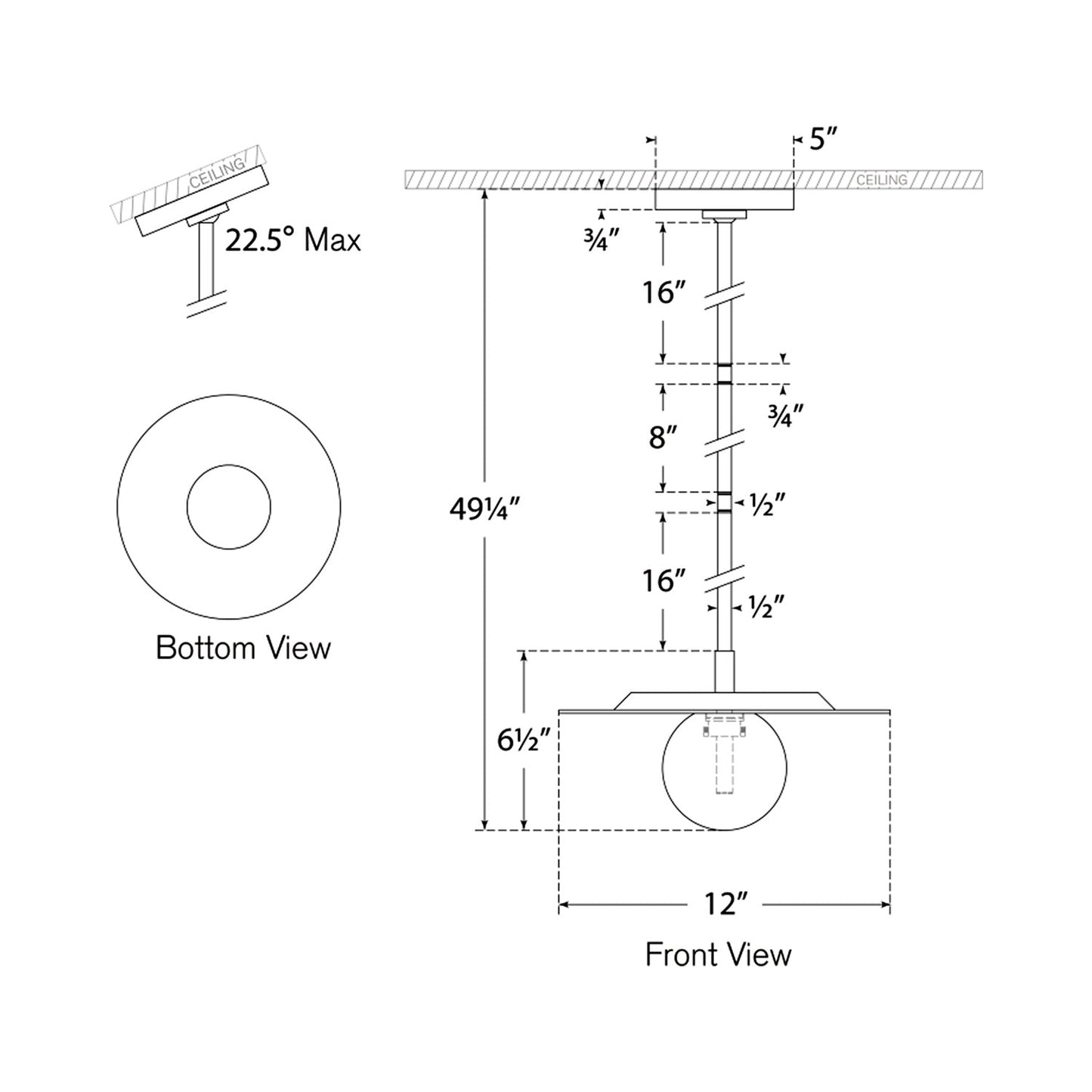 Pertica LED Pendant Light - line drawing.