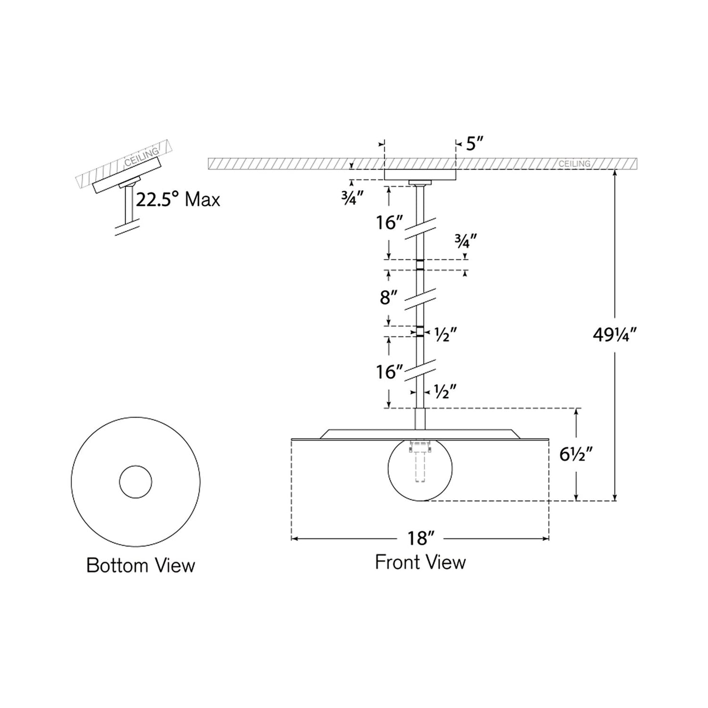 Pertica LED Pendant Light - line drawing.