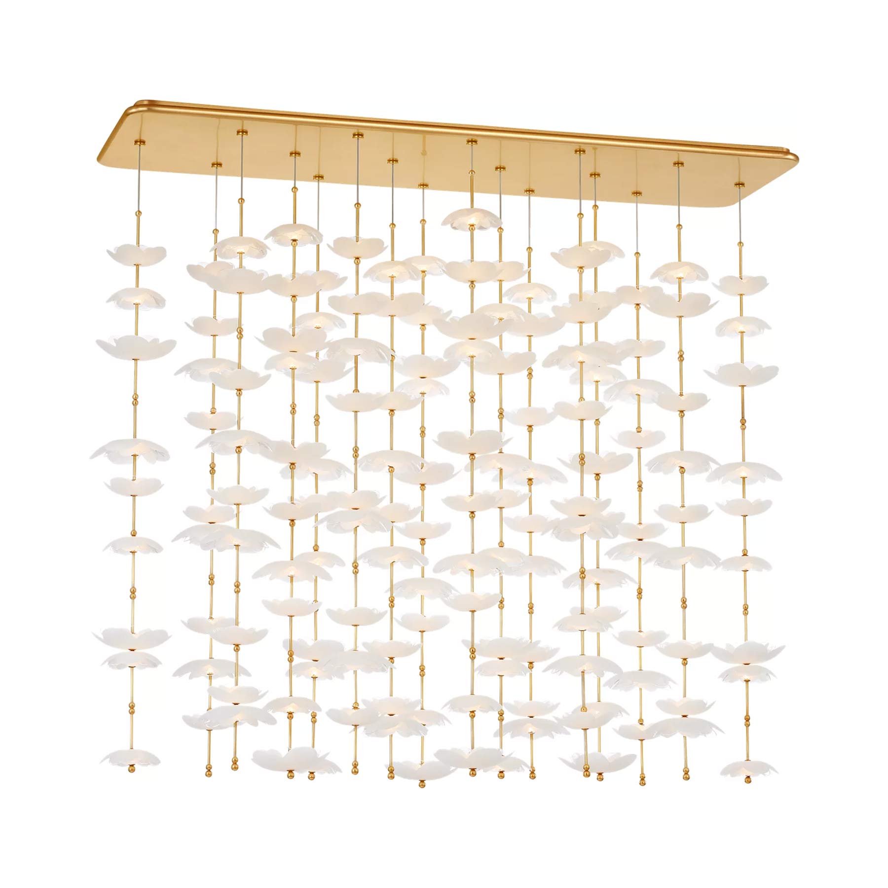 Petaluma Cascading Linear LED Chandelier in Soft Lacquered Brass.