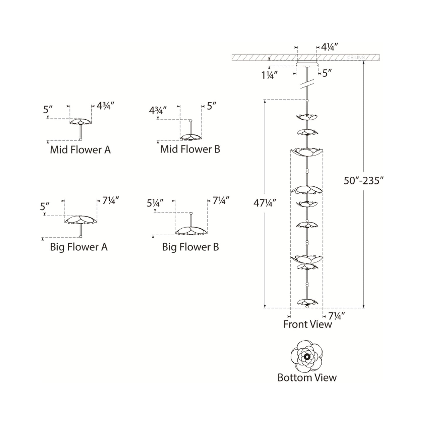 Petaluma LED Pendant Light - line drawing.