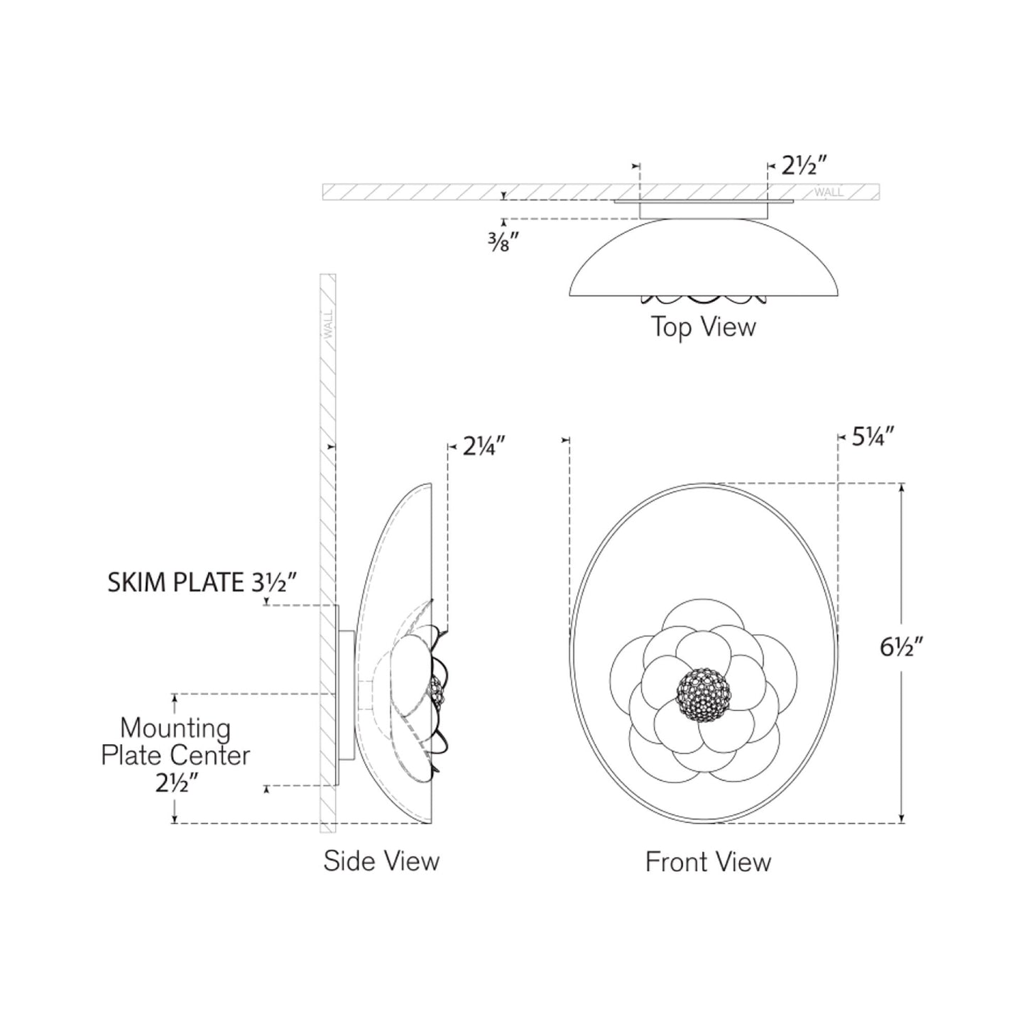 Petaluma LED Wall Light - line drawing.