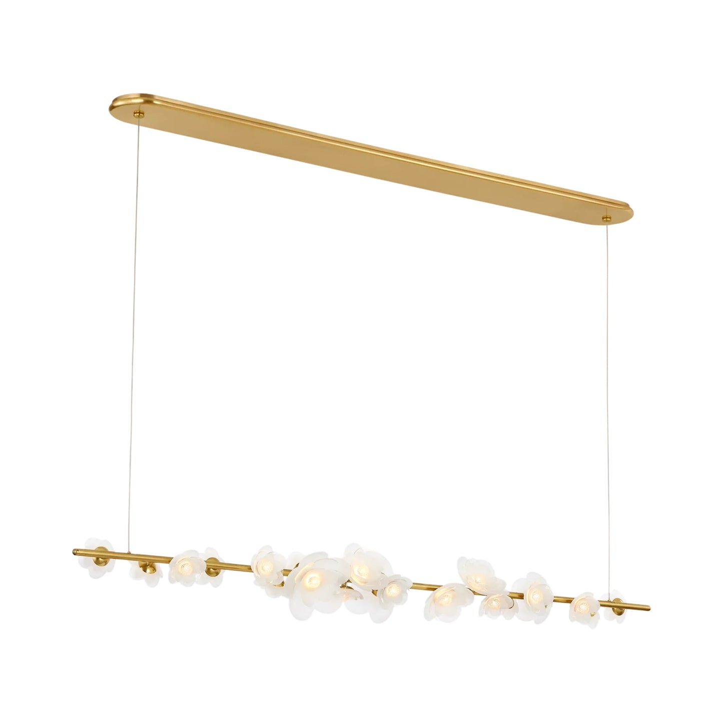 Petaluma Linear LED Chandelier in Soft Lacquered Brass.